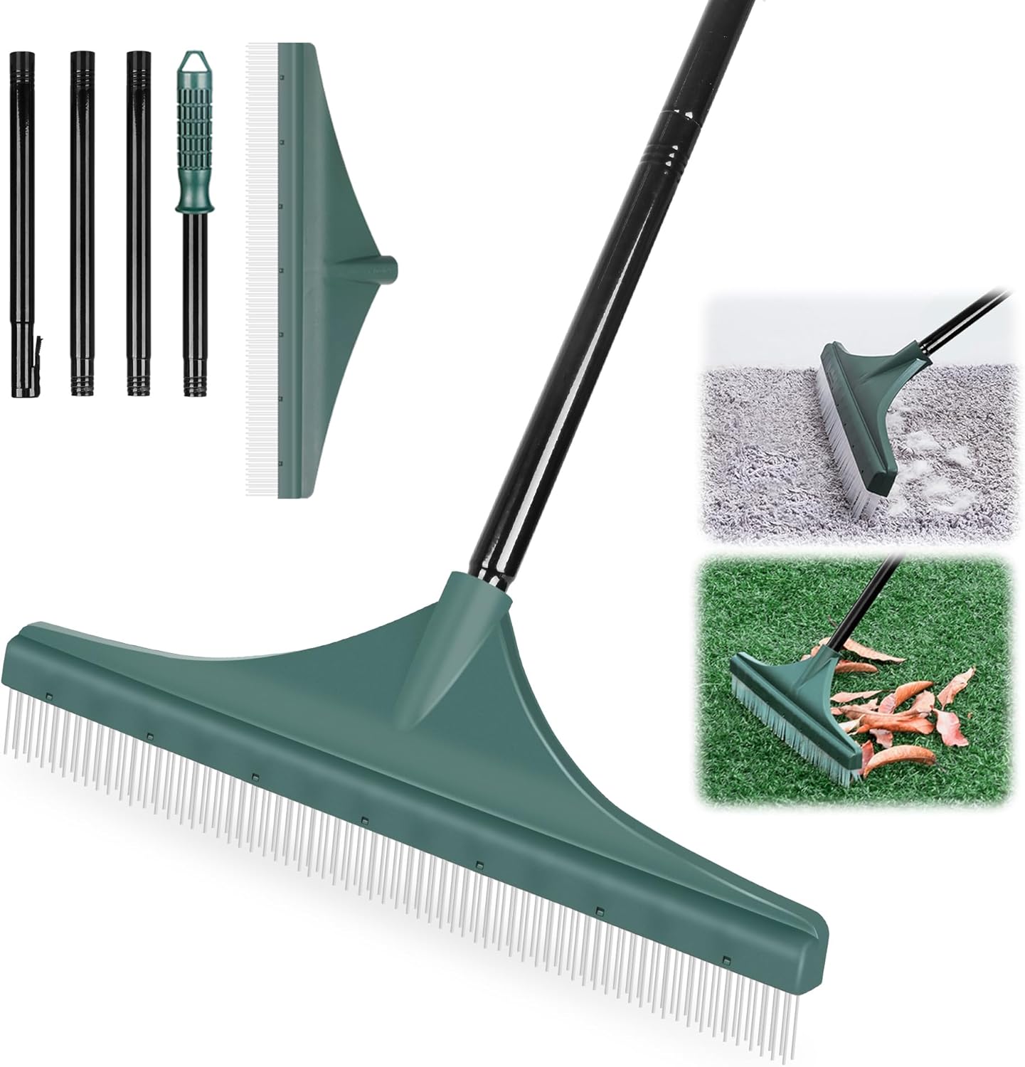 Râteau De Jardin En Plastique Avec Brosse Pour Gazon Artificiel Et Manche En Trois Parties (132 Cm), Brosse Pbt Pour Pelouse Et Moquette.