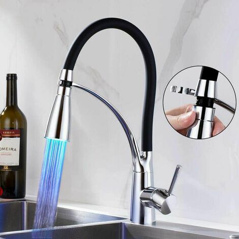 Kitchen Tap Kitchen Pull Out Faucet Two Functions With Led Light 360 Swivel Chrome Kitchen Faucets Cold And Hot Water Kitchen Sink Mixer Tap
