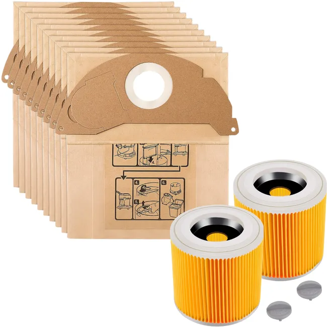 Sac Aspirateur Et Filtre Pour Karcher Wd2 Sacs Remplacement 6.904-322 [lot 10] Et Filtres Remplacement 6.414-552.0 [lot 2