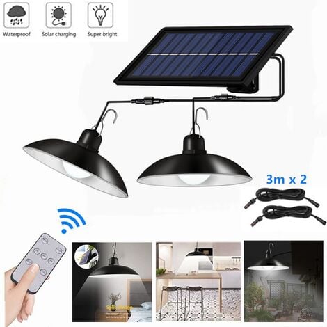 Solaire Lampes Lustre Solaire Avec Télécommande Étanche 2 Têtes Câble 3 M - Lumière Blanche