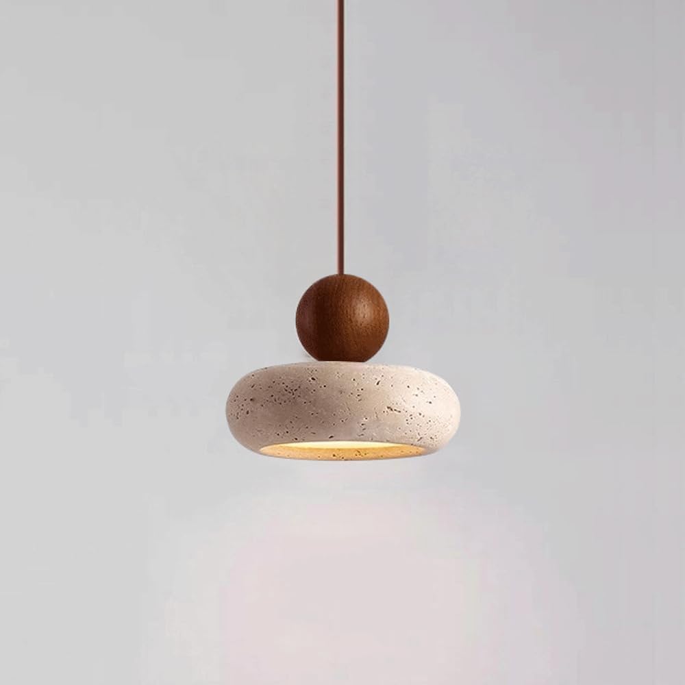 Petit Lustre En Travertin Jaune, Wabi-sabi, Lampe De Chevet Suspendue, Salle À Manger, Bar, Plafonnier Led, Lumière Blanche