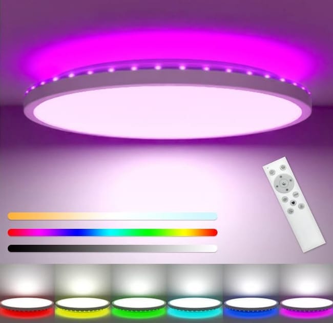 Plafonnier Led 30 Cm À Intensité Variable, 24 W, 3 200 Lm, Éclairage De Salle De Bain Avec Télécommande, Changement De Couleur Rvb (sku Produit : 96813625 Sku Offre : Mkh25.7.22-23)