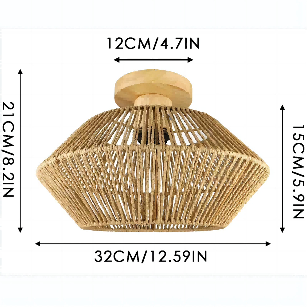 Lynpon Bohemian Woven Rattan Ceiling Light, Hand-worked Cage Chandelier Farmhouse Natural Mini Rattan Lamp For Living Room Bedroom Kitchen Entryway
