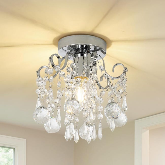 Plafonnier De Salon, Lustre En Cristal Moderne, Plafonnier Encastré Chromé Avec Perles En Cristal K9 (sku Produit : 96813800 Sku Offre : Mkh25.7.22-11)