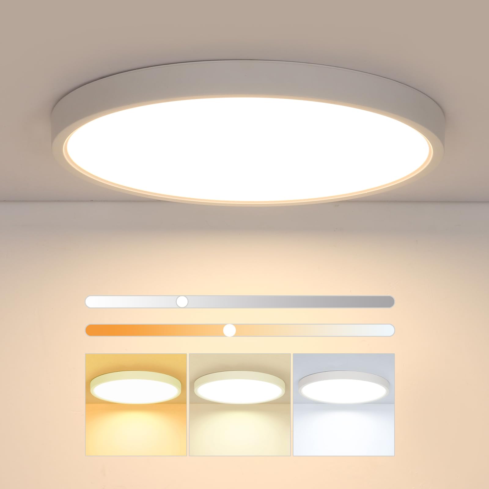 Lampe De Plafond Réglable, Diamètre 30 Cm 24 W Plafonnier Led Pour Chambre Ip44, 3 000 K-6 500 K 2 160 Lm Pour Cuisine, Chambre, Couloir, Salle De Bain, Salon