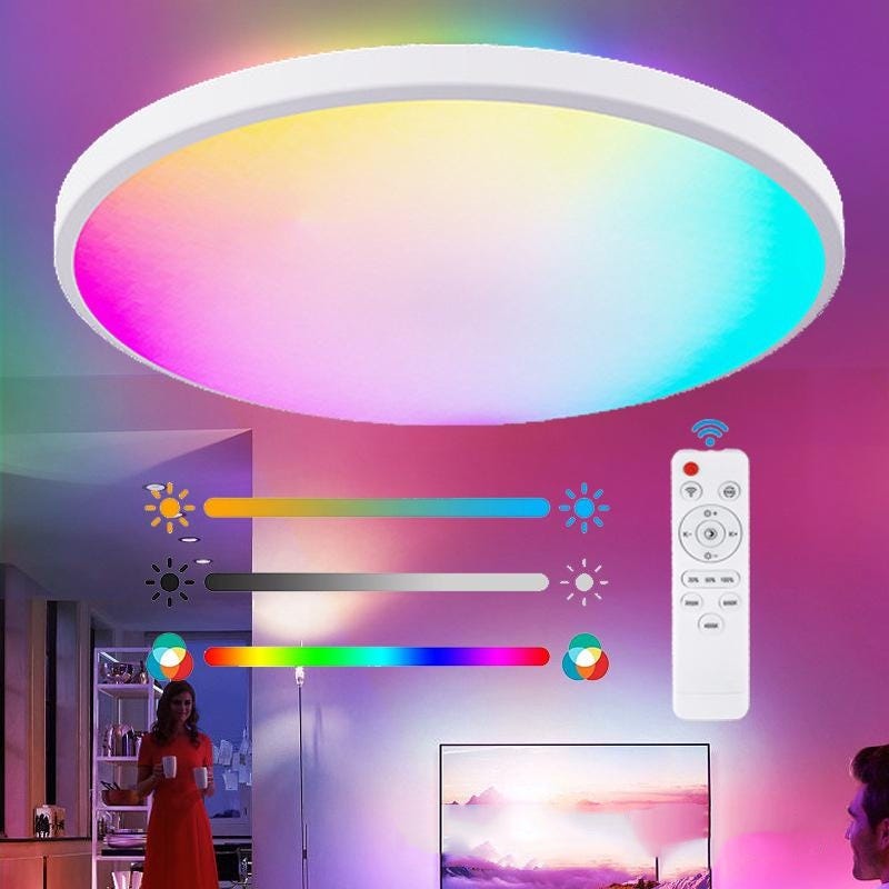 Plafonnier Led Rvb À Intensité Variable 24 W Avec Télécommande Pour Chambre À Coucher, Salon, Chambre D'Enfant, Rond 30 Cm