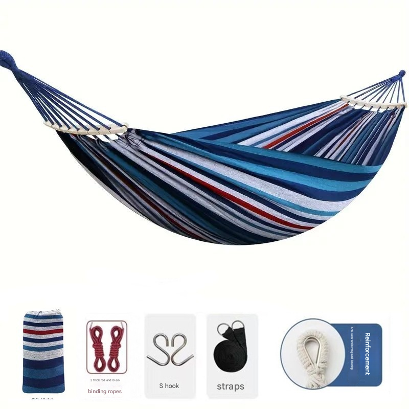 Hamac De Jardin Avec Tige En Bois, Hamac Confortable Portable Avec Accessoire De Ceinture Pour Terrasse Intérieure/extérieure Garden Beach 260150