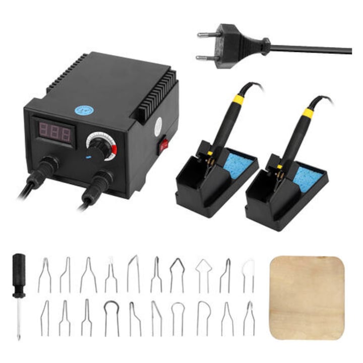 Set Aparat De Pirogravura, 20 Varfuri, 100w, 0-650°c, Negru