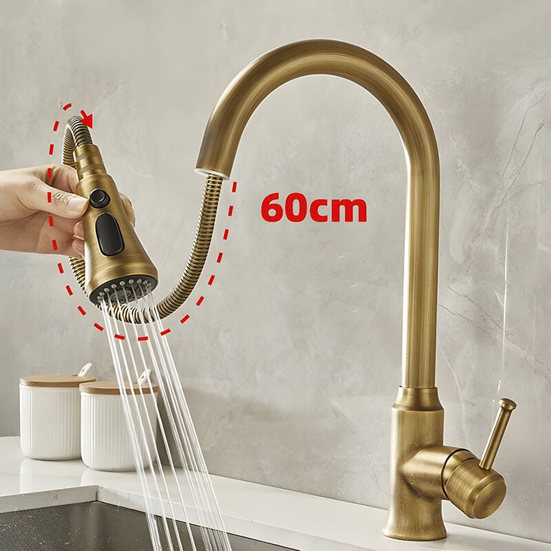Robinet De Cuisine Élégant En Cuivre,style Antique,rotation À 360°,contrôle Double Pour Chaud/froid