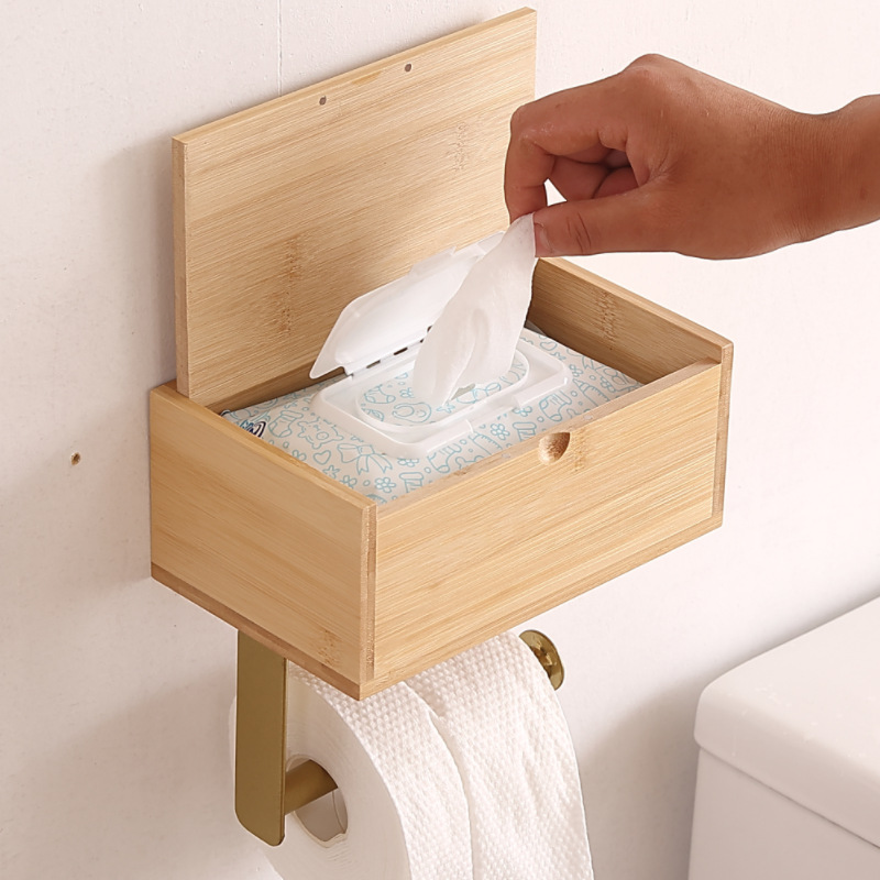 Porte-rouleaux En Bambou Pour Papier Toilette Et Lingettes Humides, Porte-rouleaux De Salle De Bains Élégant Et Moderne, Design Polyvalent Et Respectueux De L'Environnement