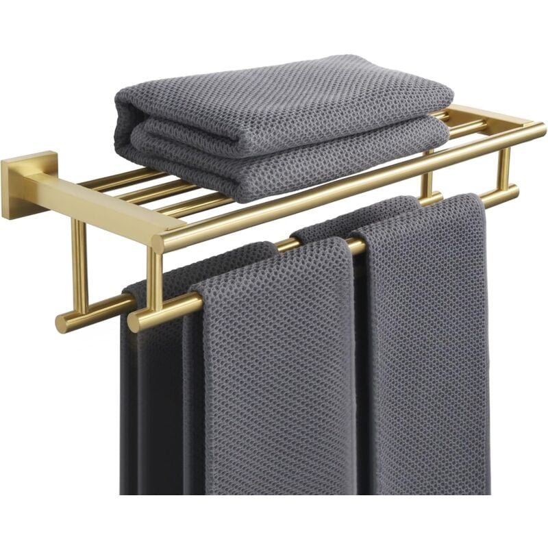 Porte - Serviettes De Toilette De 16 Pouces Avec Deux Supports Muraux De Porte - Serviettes, Gz8040 - G Sus 304 Finition En Acier Inoxydable Brossée Or