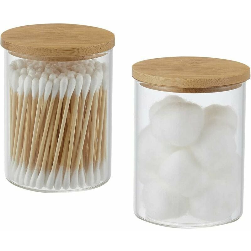 Set Of 2 Glass Jars With Bamboo Lids, Round Cotton Pad For Bathroom Accessories Storage Organizer, Farmhouse Bathroom Decor, Bathroom Decor.