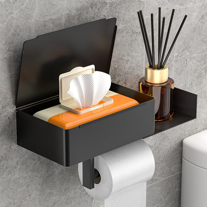 Portarrollos De Papel Higiénico, Acero Inoxidable, Autoadhesivo, Perforable, Apto Para Baño, Cocina (negro), Extensión