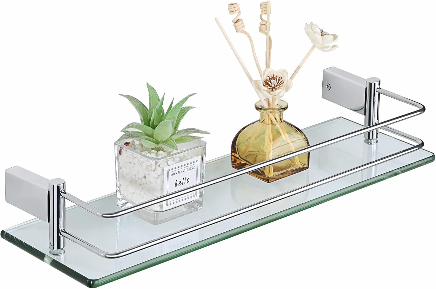 Étagères De Salle De Bain Étagère De Douche En Verre Étagère Murale Rangement Douche Avec Tablette, Finition Chrome Poli, 50cm