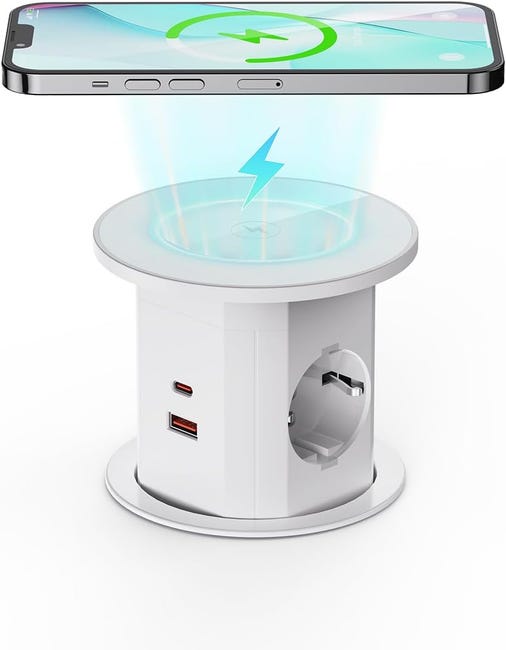 Prise Électrique Standard Européenne Avec Charge Sans Fil 15 W, Interrupteur, Port Usb-c De Bureau, 1,8 M Intégré