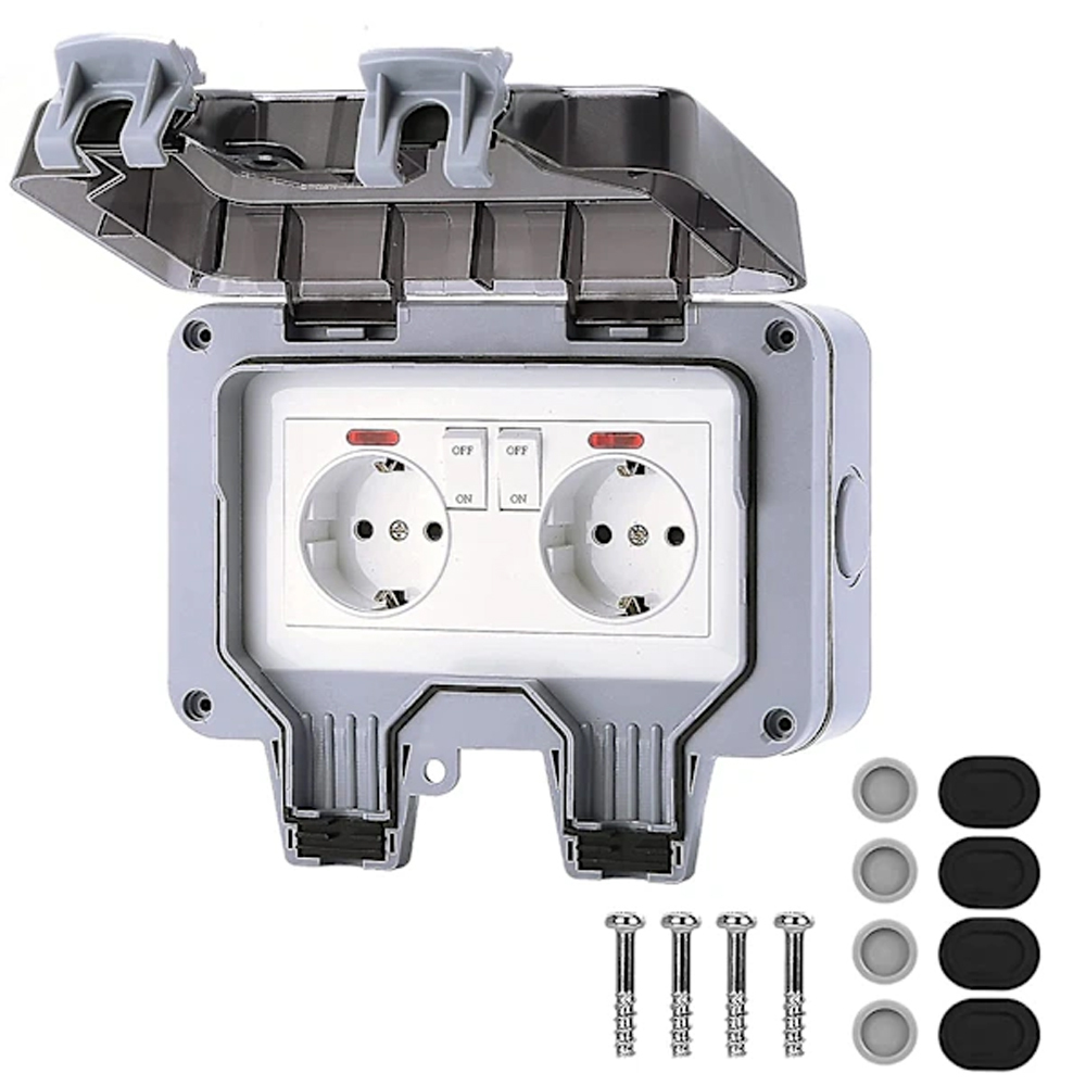 Double Waterproof Socket With Independent Switch, Ip66 Outdoor Power Socket With Protective Cover, Waterproof Wall Socket