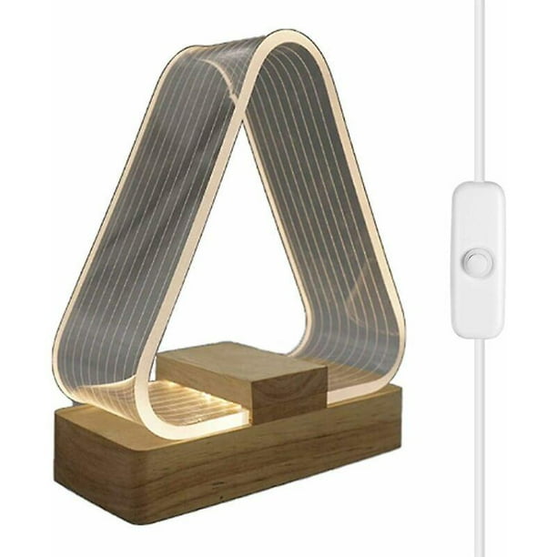 Lampe De Chevet Usb Triangle Lampe De Table Moderne En Bois Massif Veilleuse Led, Lampe De Chevet Veilleuse Enfant Avec Usb Rechargeable Lampe De Tabl