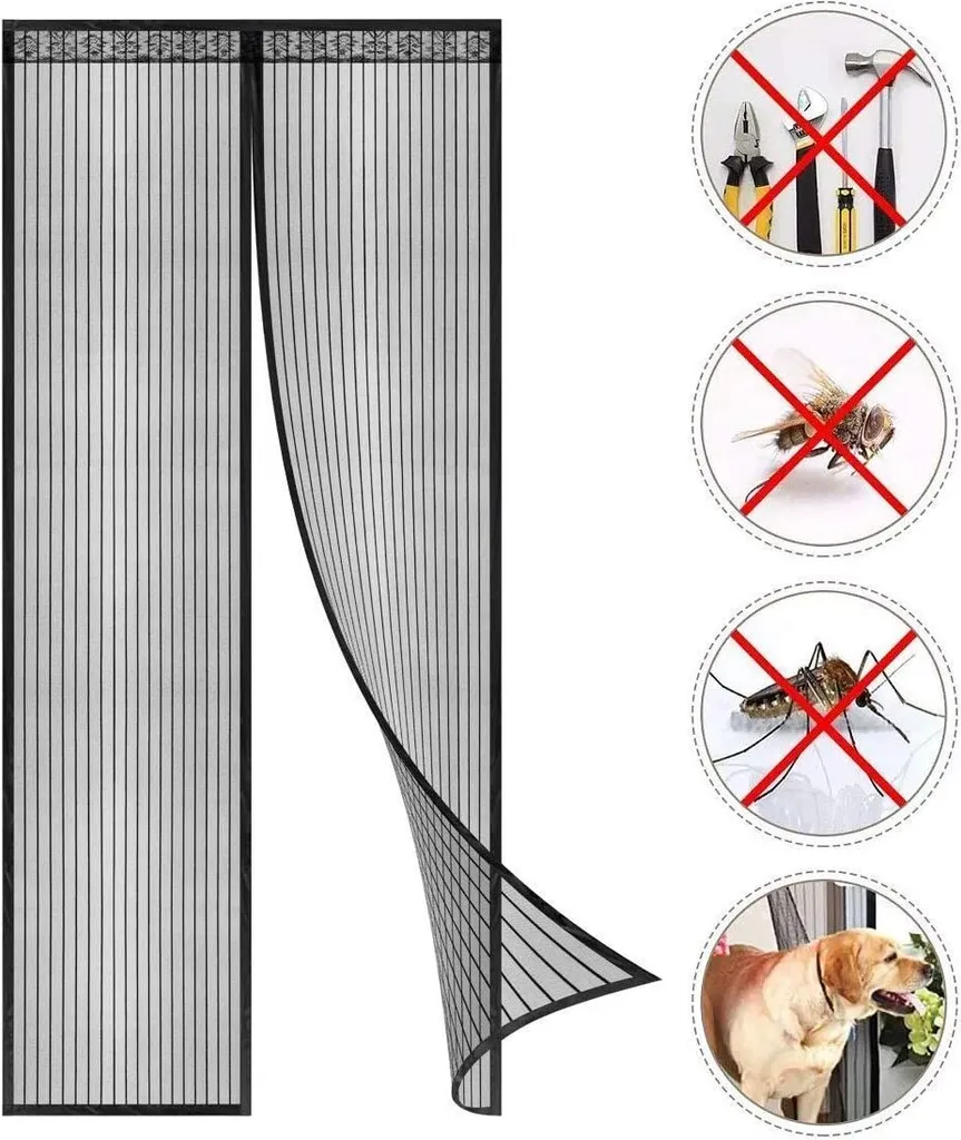 Moustiquaire Magnétique Anti-insectes Pour Porte 90 X 210 Cm. Ce Rideau Magnétique Est Idéal Pour Les Portes De Balcon, De Cave Et De Patio. Installation Facile Par Adhésif, Sans Perçage (non Recoupab