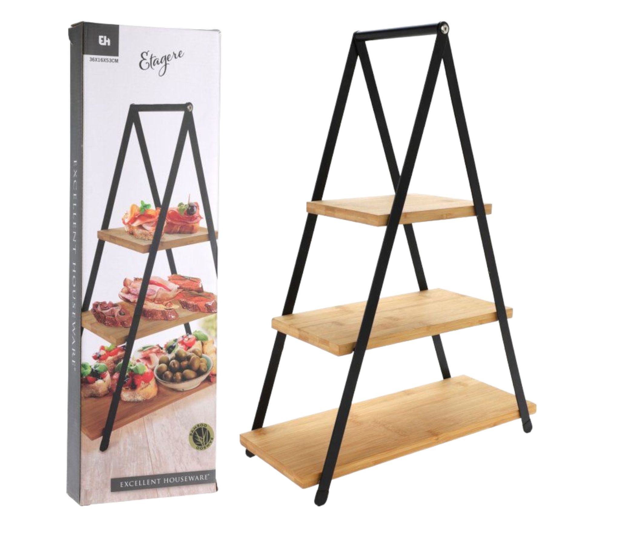 Three-layer Wooden Food Display Stand - Metal Bracket - 381553cm - 1.8 Kg - Can Hold Afternoon Tea Cakes And Drinks - Sturdy And Stable, Can Be Directly Carried