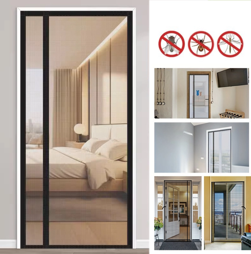 Puerta Mosquitera Magnética De Apertura Lateral - Cierre Magnético, Antiinsectos, Manos Libres, Cortinas Para Puerta, Negro, 95x210cm
