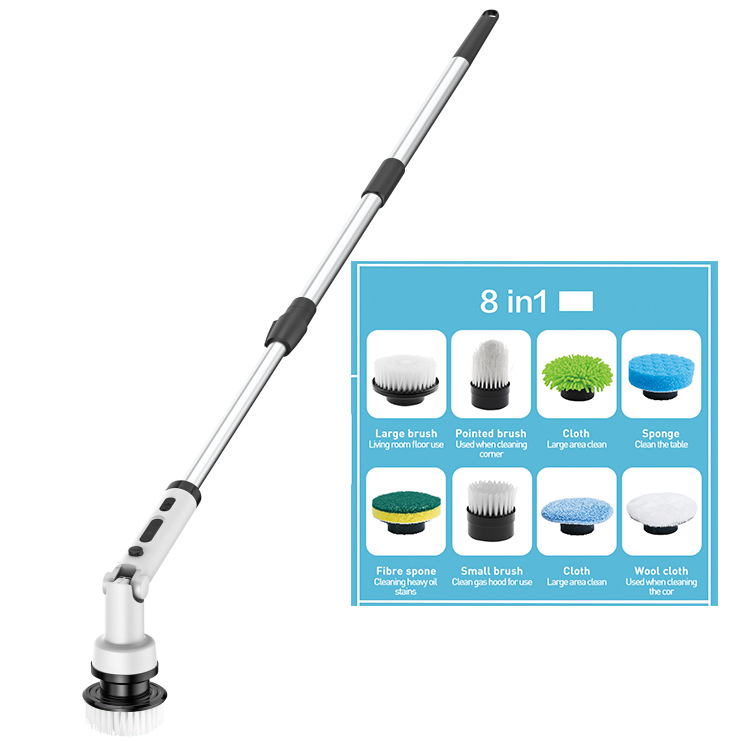 Cepillo Limpieza Hogar, 8 In 1 Cepillo Electrico Limpieza Hogar, Limpiacristales Electrico Con 140cm Mango Ajustable, 3 Velocidades 3 Ángulos,piso