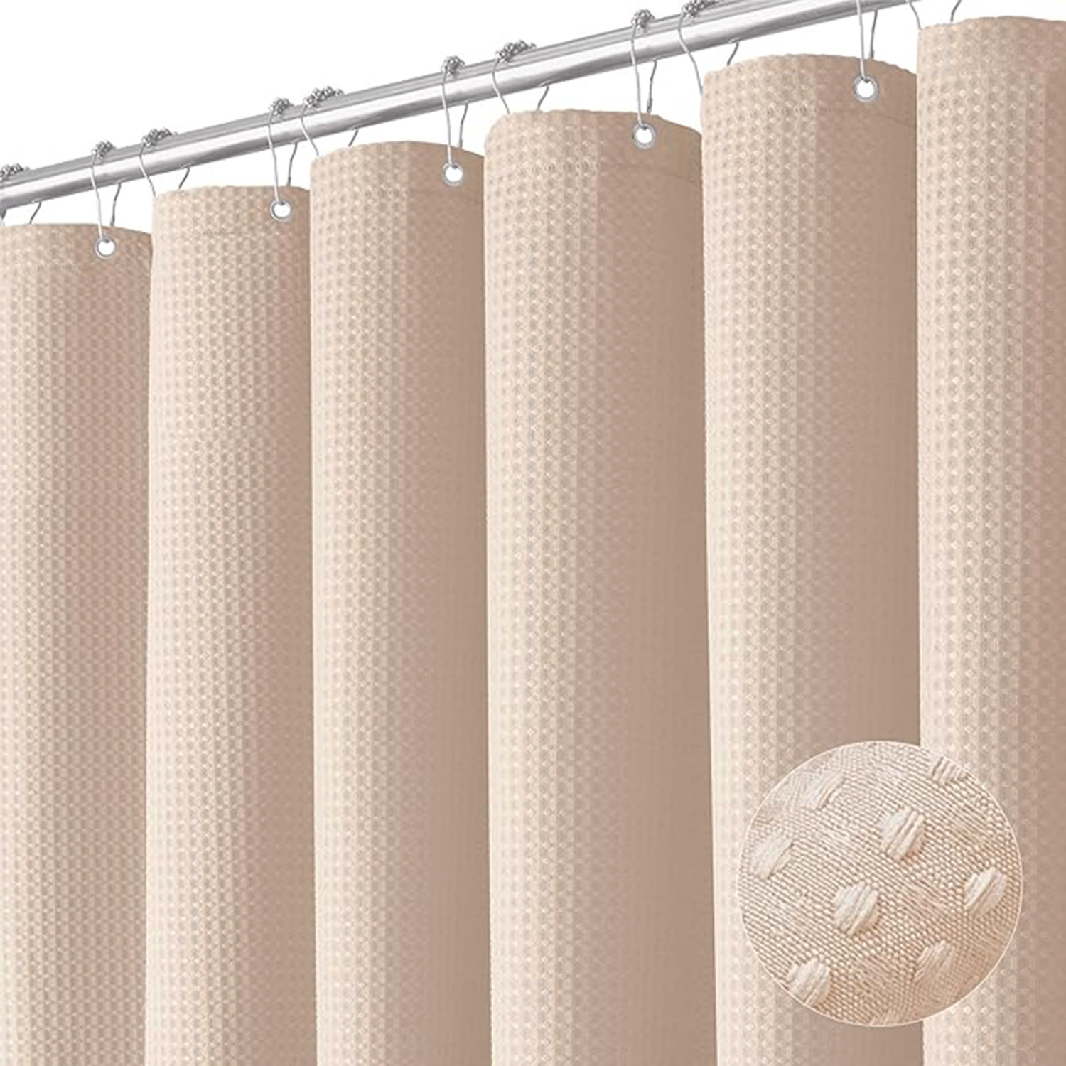 Rideau De Douche Gaufré Avec Anneaux Métalliques, Tissu Polyester Imperméable Et Résistant À La Moisissure - 182 X 182 Cm (rose)