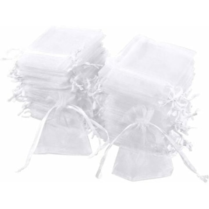 Set 100 Saculeti, Qttvbtna, Organza, Pentru Nunti Si Petreceri, 7 X 9 Cm, Alb