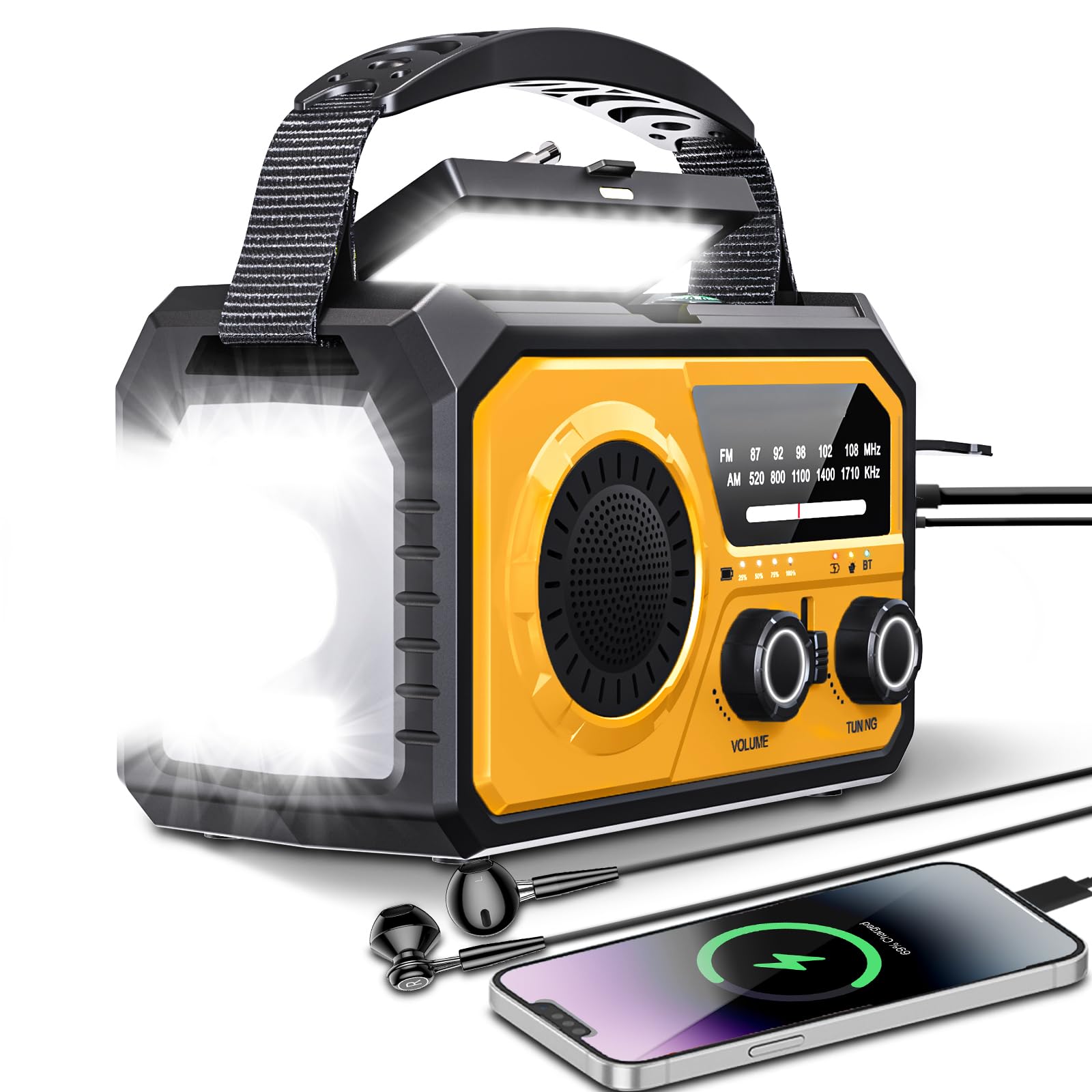 Radio De Survie 16000 Mah : Manivelle,solaire,charge Usb,am/fm,lampe Torche,sos,batterie Externe,dynamo,portable