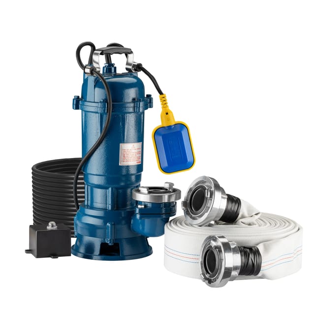 Wiltec - Schmutzwasserpumpe 1500W 22800l/h mit Schwimmerschalter max. Förderhöhe 10m mit 20m Schlauch