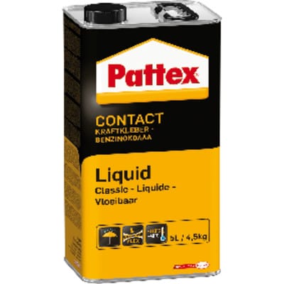 Kraftkleber Classic Liquid - 4,5kg, flüssig, lösemittelhaltig, hohe Festigkeit, optimal für HPL-Platten, Teppiche, Holz und Metall - Pattex