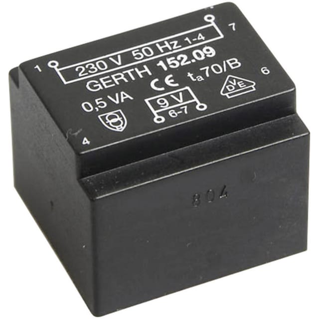 PT200901 Printtransformator 1 x 230 v 1 x 9 v/ac 0.50 va 55 mA - Gerth