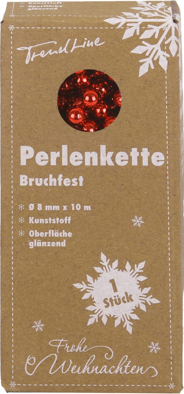 TrendLine Perlenkette bruchfest, langlebig 10 m rot Christbaum- & Feiertagsschmuck