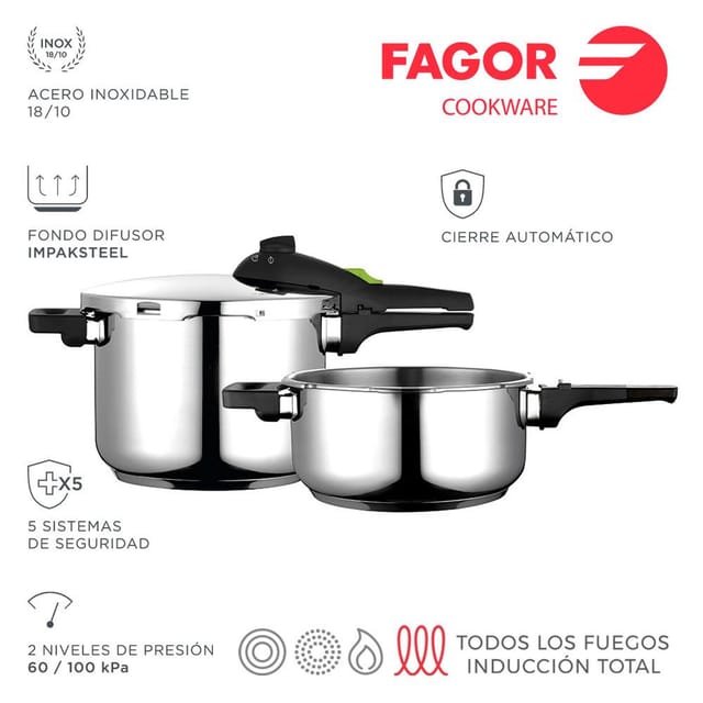 Fagor - Super Rapid Rapid Pot 4+6L 18/10 Edelstahl 4L Ø22x12cm 6L Ø22x17cm