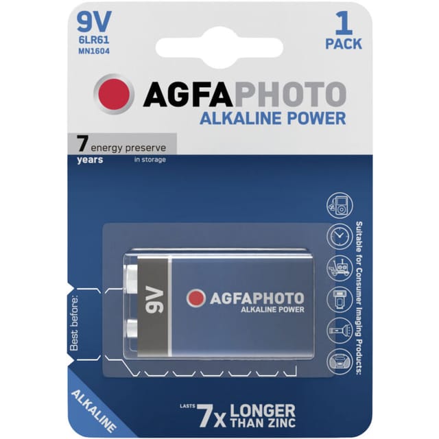 PCE - AgfaPhoto 6LR61 9 v Block-Batterie Alkali-Mangan 9 v 1 St.