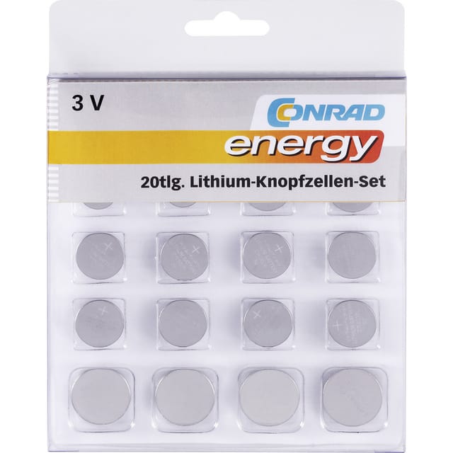 Conrad energy Knopfzellen-Set Je 2x CR1025, CR1620, CR1632, CR2016, CR2430, CR2450, sowie je 4x CR20