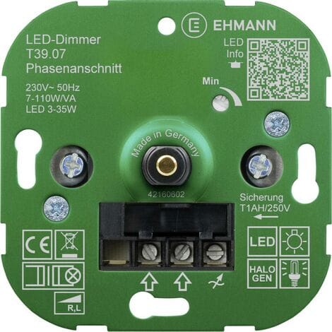 3900x0700 Unterputz Dimmer Geeignet für Leuchtmittel: Energiesparlampe, LED-Lampe, Halogenlam - Ehmann