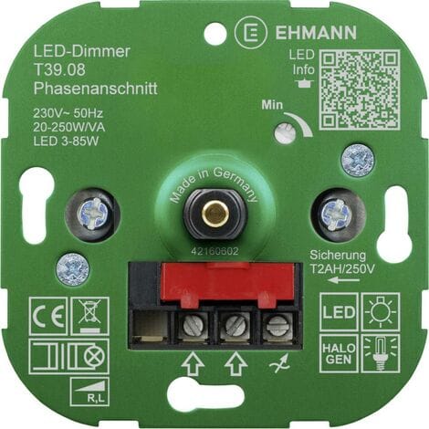 3900x0800 Unterputz Dimmer Geeignet für Leuchtmittel: LED-Lampe, Energiesparlampe, Halogenlam - Ehmann