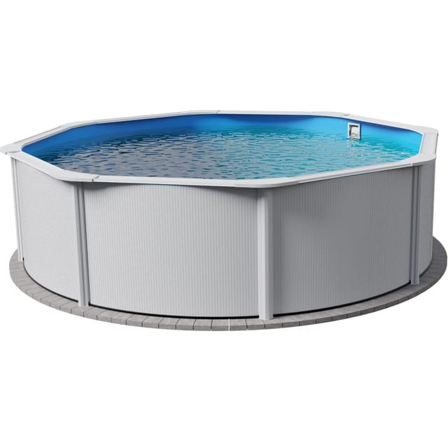 Stahlwandpool rund Größe wählbar, 120 cm tief, Stahl 0,4 mm weiß, Folie 0,3 mm blau, overlap 450x120cm