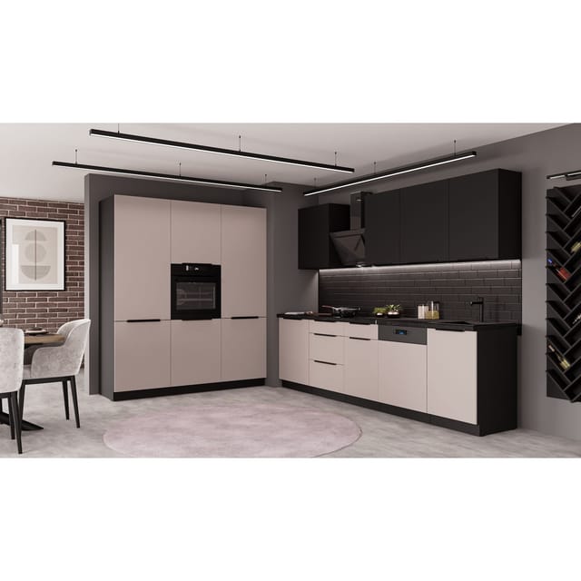 Küchen Preisbombe - Küche arona + siena 280 + 180 cm Küchenzeile Küchenblock Einbauküche Kaschmir beige matt + Schwarz matt