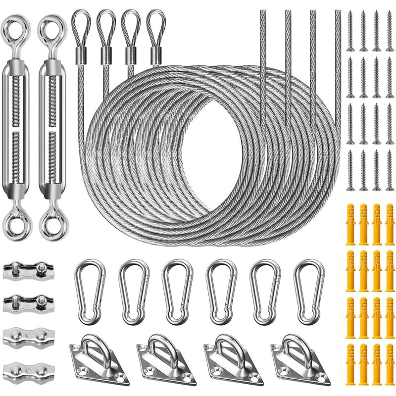 Jiajia Ai-ahlsen Sonnensegel-befestigungsset 52-teilig – Edelstahl 304, Mit Spanner & 2 M Stahlseil