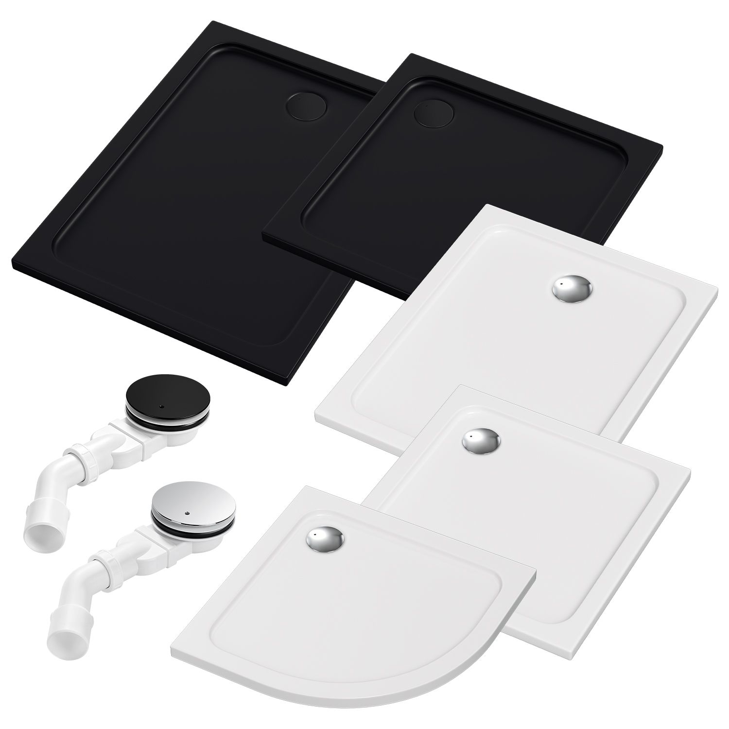 Jiubiaz Duschwanne 80x80–120x90 Cm Weiß/schwarz Ohne/mit Ablaufgarnitur, Flache Duschtasse