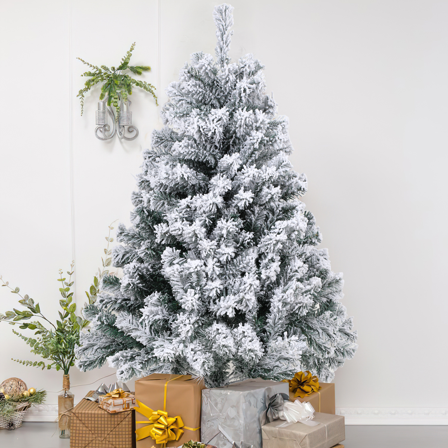 Jiubiaz Künstlicher Weihnachtsbaum Mit Schneeeffekt, Automatikzweigen Und Faltbarem Metallständer, Dichter Pvc-tannenbaum, Wiederverwendbar, 120 Cm