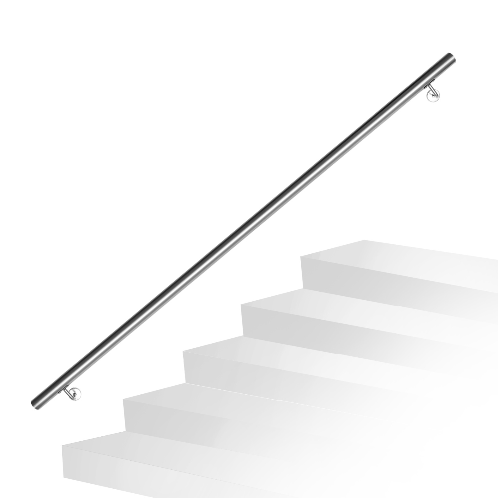 Jiubiaz Handlauf Edelstahl 180 Cm Ø42 Mm, 304 Edelstahl Treppengeländer Zur Wandmontage, Gebürstet Für Treppen Balkon Terrasse Innen Außen