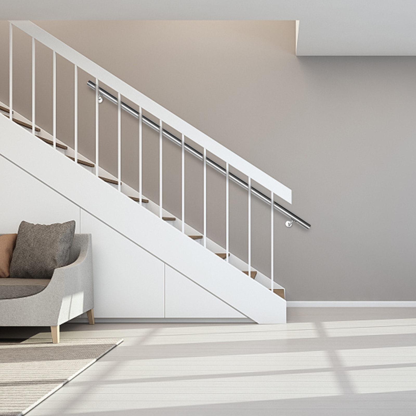 Jiubiaz Handlauf Edelstahl 140 Cm Ø42 Mm, 304 Edelstahl Treppengeländer Zur Wandmontage, Gebürstet Für Treppen Balkon Terrasse Innen Außen