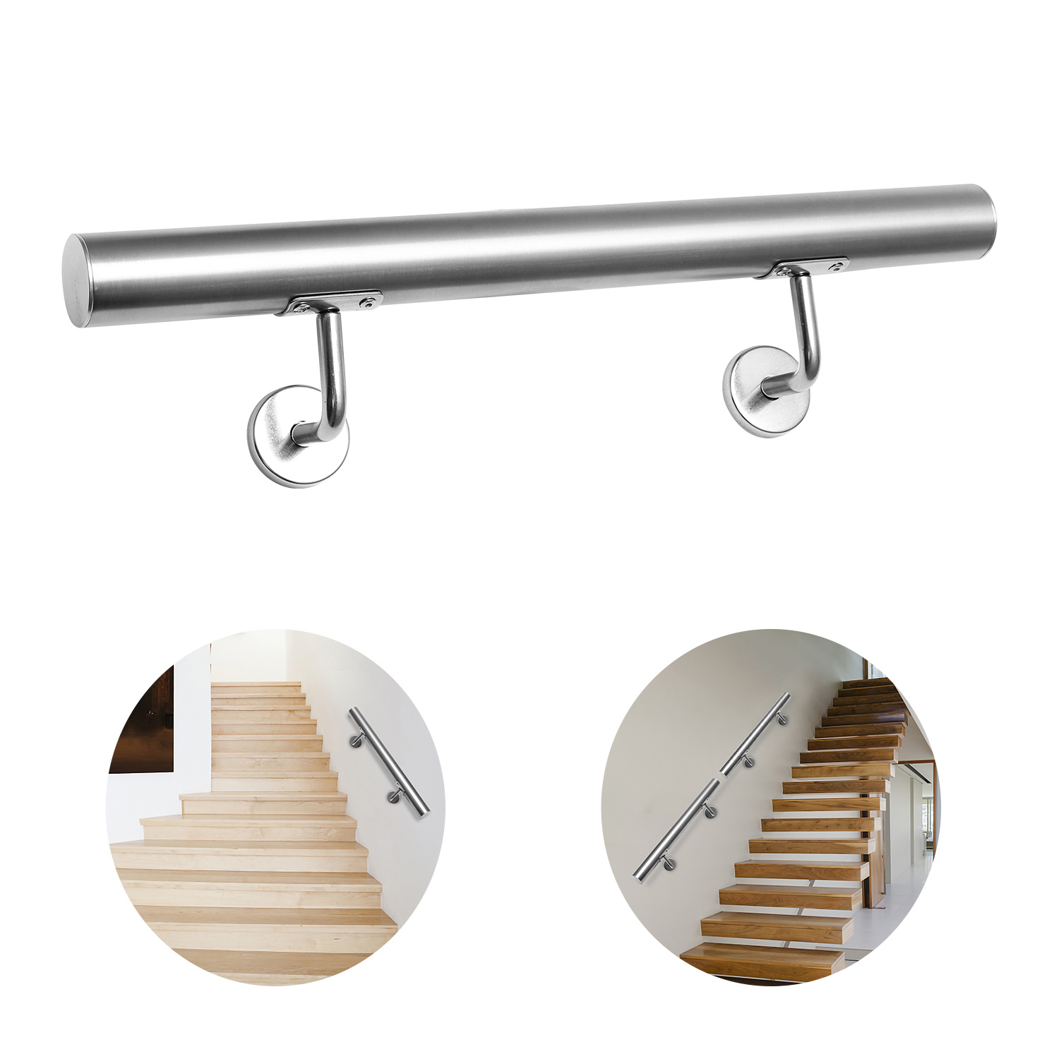 Jiubiaz Treppengeländer Handlauf 80 Cm Ø42 Mm Aus 304 Edelstahl, Wandgeländer Gebürstet, Stabiler Haltegriff Für Innen Außen Treppe Balkon