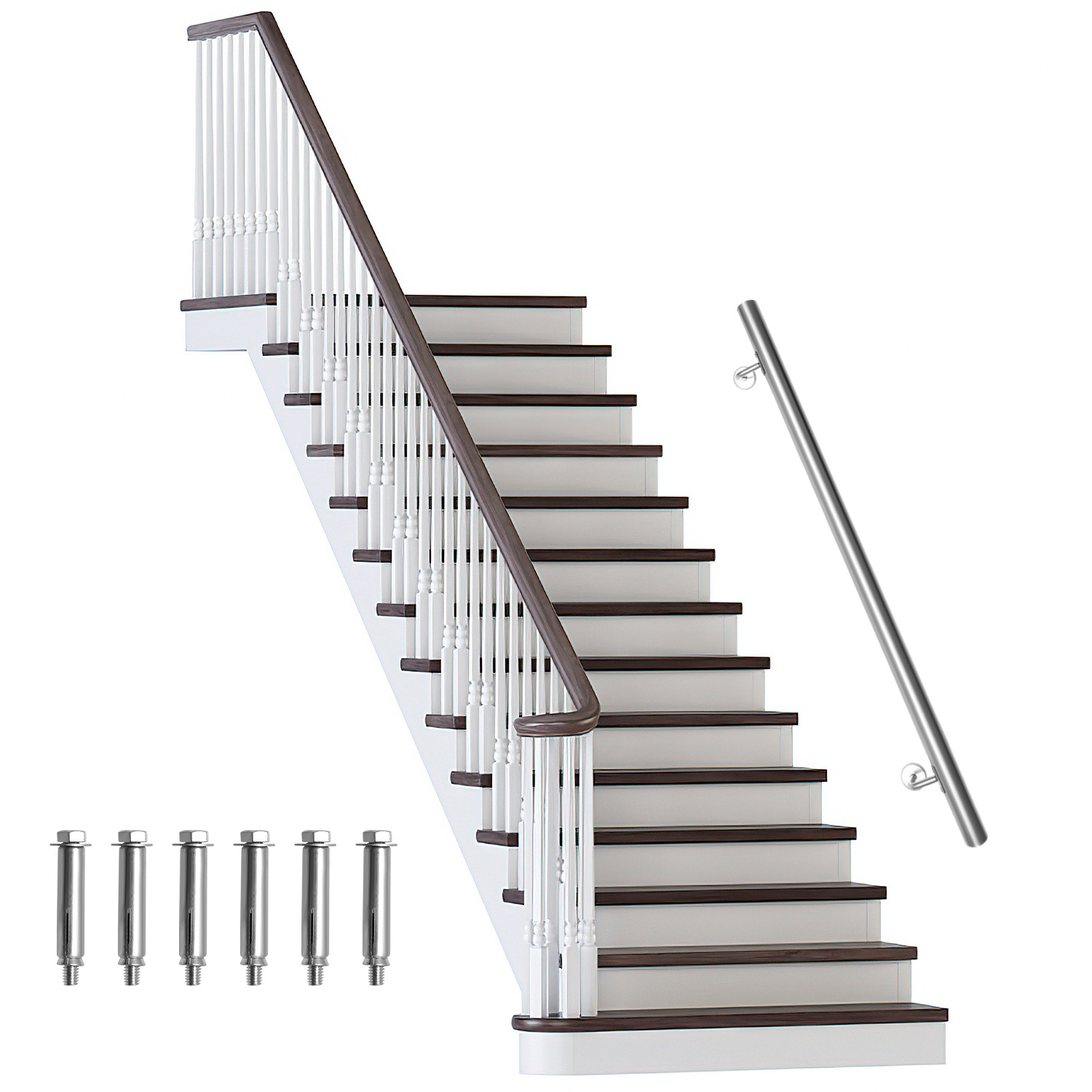 Jiubiaz Edelstahl Handlauf 110 Cm Ø42 Mm Aus 304 Edelstahl, Wandhandlauf Treppengeländer Gebürstet, Für Treppe Balkon Innen Außen