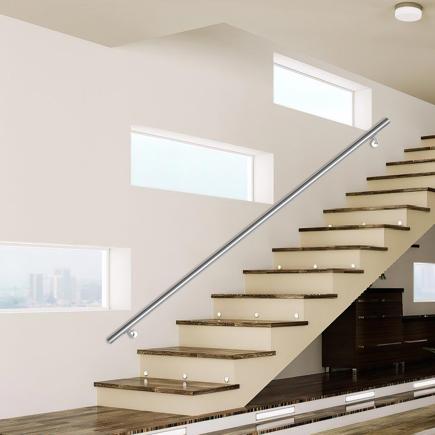 Jiubiaz Edelstahl Handlauf 180 Cm Ø42 Mm Aus 304 Edelstahl, Wandhandlauf Treppengeländer Gebürstet, Für Treppe Balkon Innen Außen