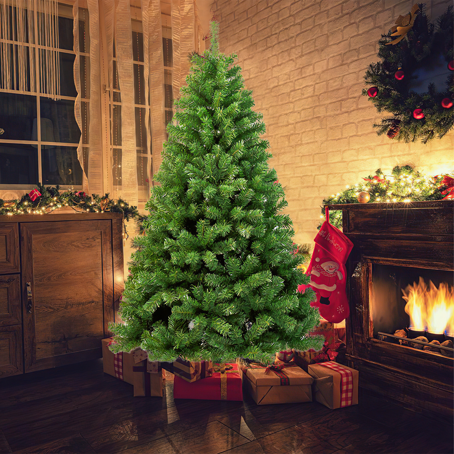 Jiubiaz Künstlicher Weihnachtsbaum Tannenbaum Mit 488 Spitzen Pvc Nadeln Metallständer & Klappsystem Christbaum Grün 150cm