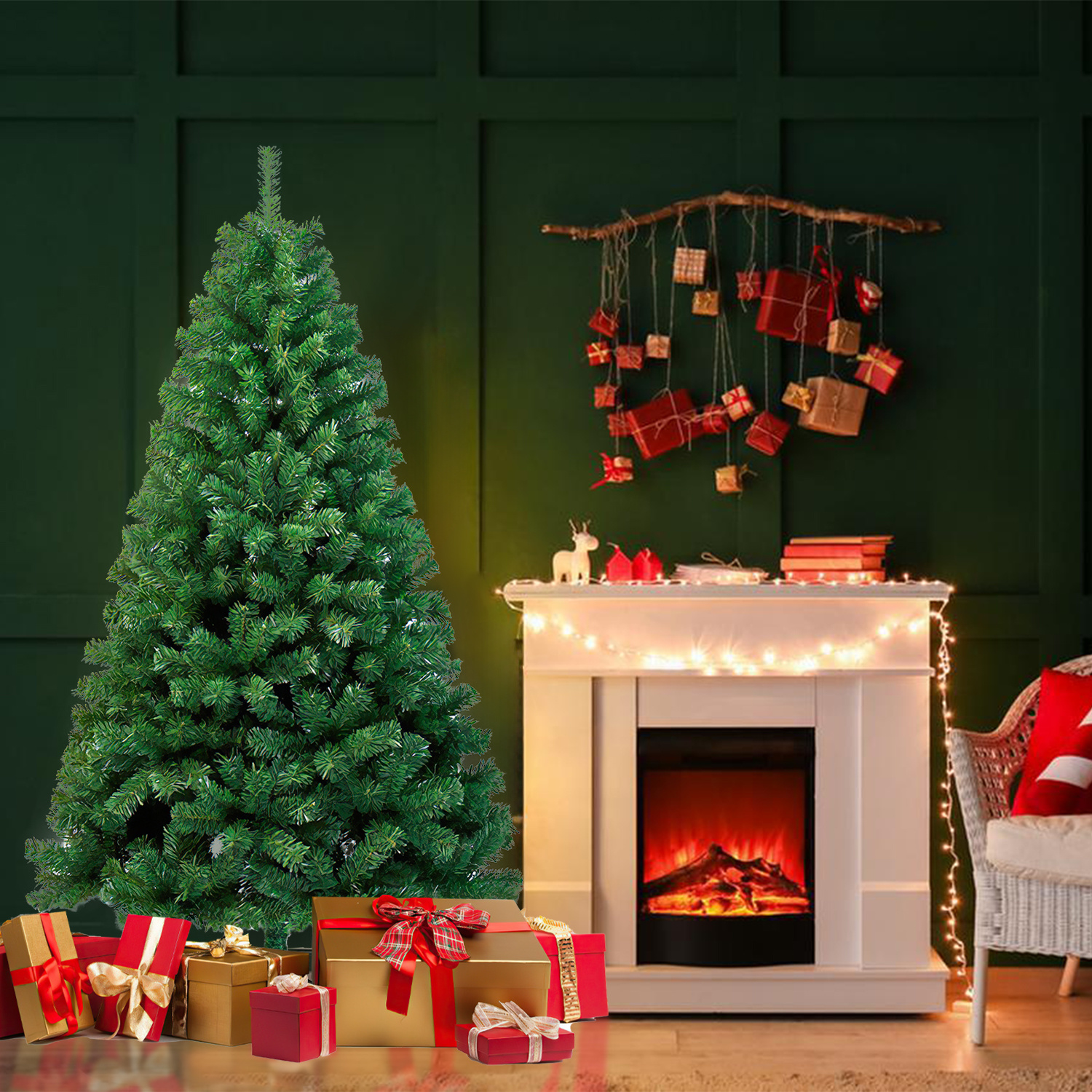 Jiubiaz Künstlicher Weihnachtsbaum Tannenbaum Mit 770 Spitzen Pvc Nadeln Metallständer & Klappsystem Christbaum Grün 180cm