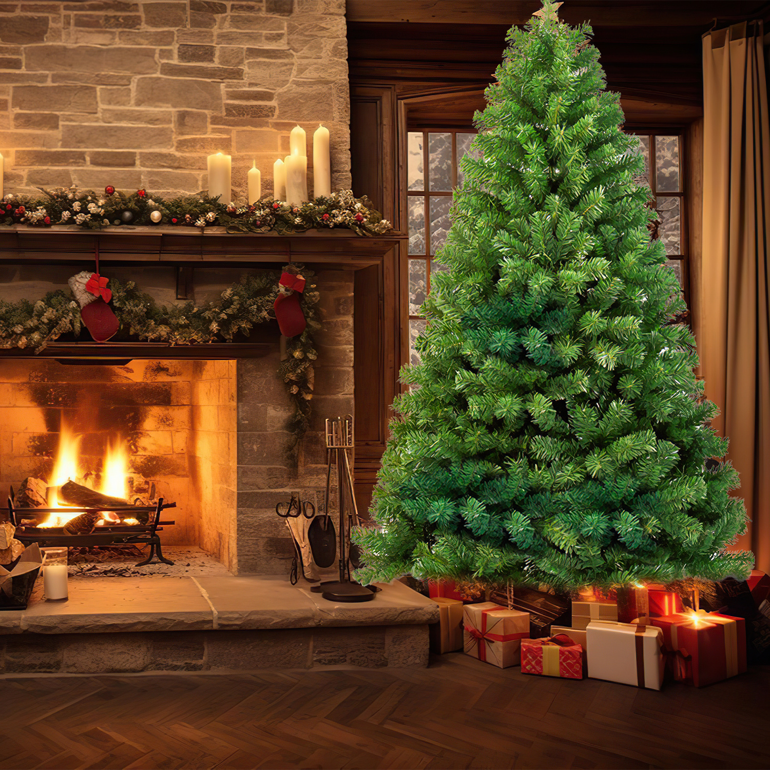 Jiubiaz Künstlicher Weihnachtsbaum Tannenbaum, Pvc Nadeln Metallständer & Klappsystem Christbaum Grün 210cm
